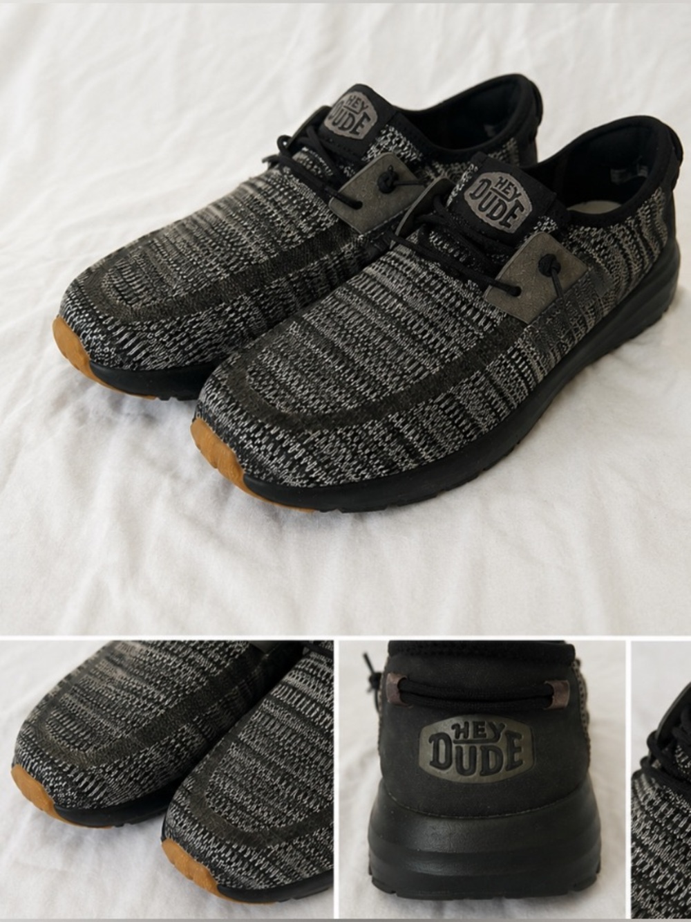 Hey Dude Women's Knit Casual Sneakers in Black and Tan